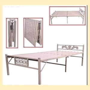 2 Fold Metal Folding Bed – Silver Steel Frame