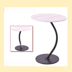 Modern White Round Side Table | Marble Look Top with Black Metal Base