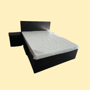 Full Bed Set of Wooden Bed, Side Table & Dresser