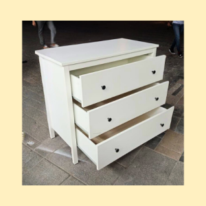 White Wooden Chest of Drawers in Abu Dhabi | Modern 3-Drawer Cabinet for Bedroom & Office