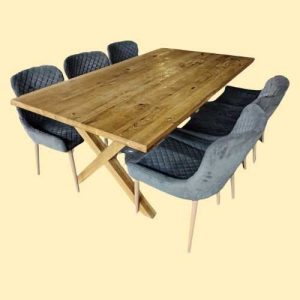 Modern Wooden Dining Table Set with Upholstered Chairs
