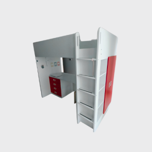 Kids Loft Bunk Bed with Red Storage Drawers