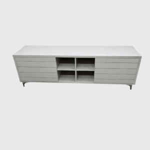 White TV Stand with Storage Drawers & Open Shelves